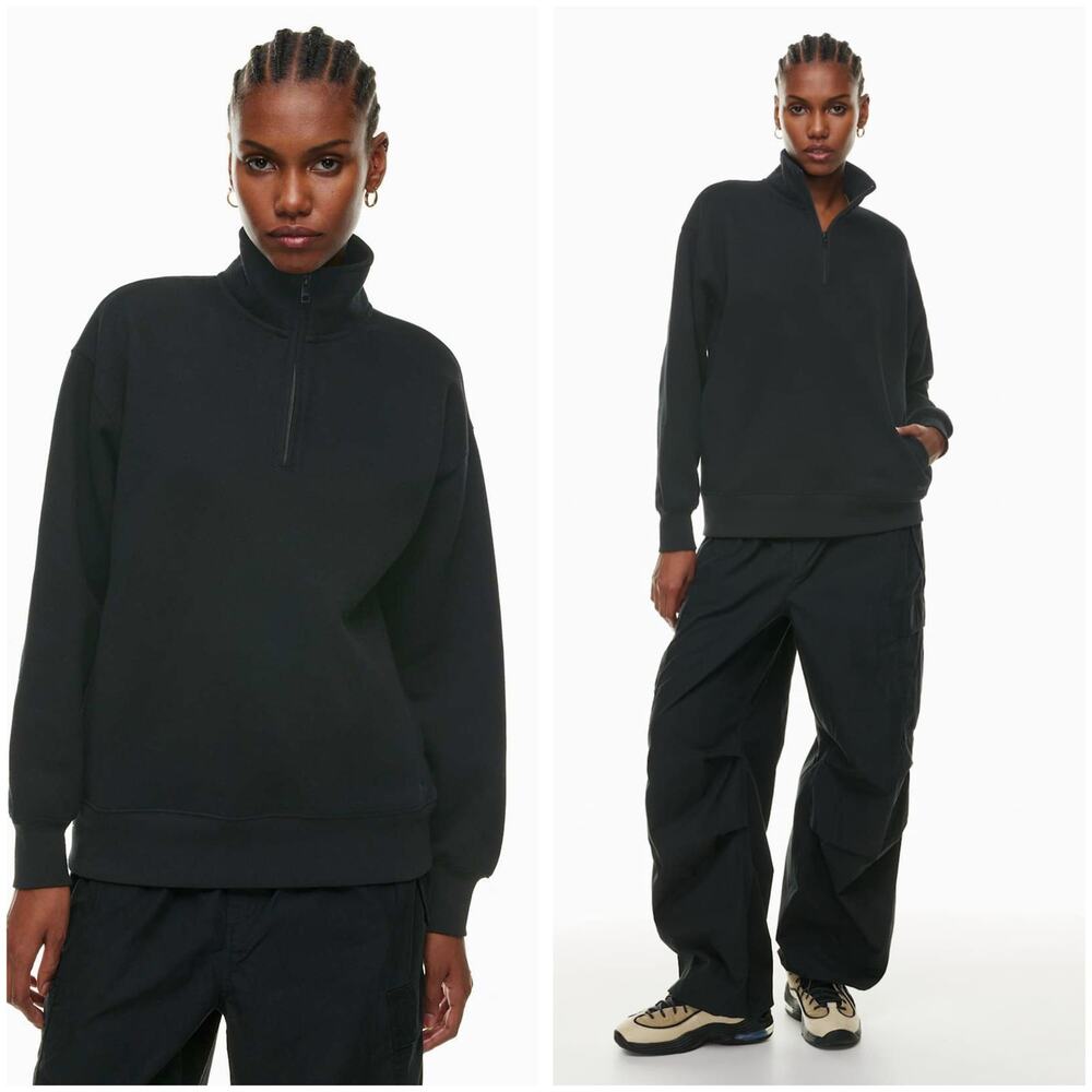 Aritzia TNA Cozy Fleece Mega Âź Quarter Zip Sweatshirt Black Size 2 Loungewear